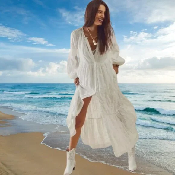Free People | Dresses | Free People Nwot Gauze Edie Plaid Button Front Maxi  Dress Size Xs White | Poshmark